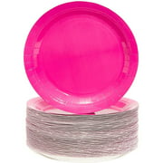 Angle View: 100 Packs Neon Pink Fuchsia Disposable Paper Plates 9" for Birthday Party
