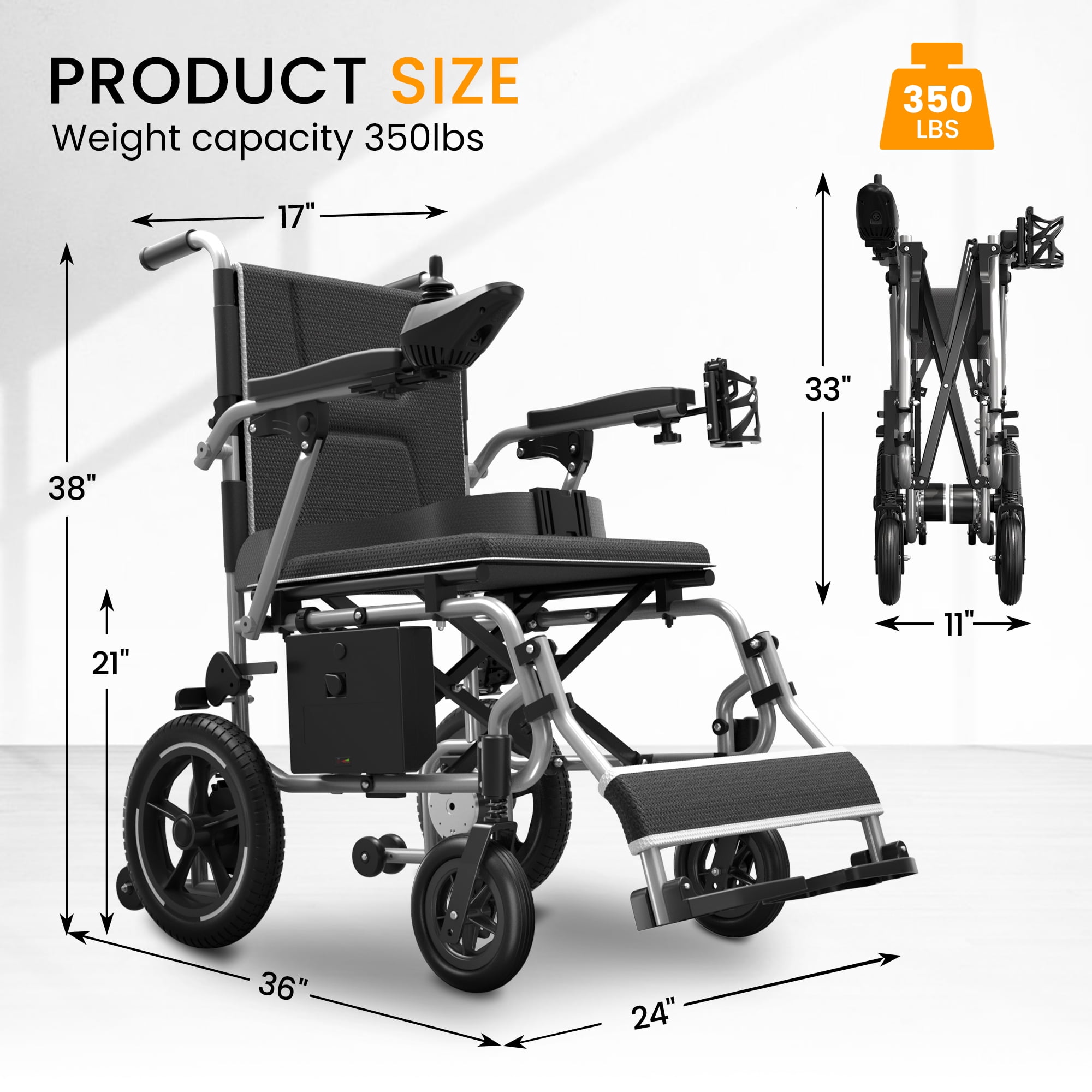 COOLHUT 37 Lbs Electric Wheelchair 25+ Miles Long Travel Range, Foldable & Lightweight Motorized Wheelchair with Safety Features Hold Up 350lbs 8-Year Warranty, Ideal for Seniors & Travel