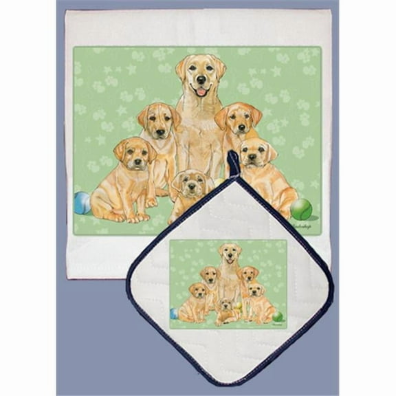 Pipsqueak Productions DP551 Dish Towel and Pot Holder Set - Labrador Yellow Family