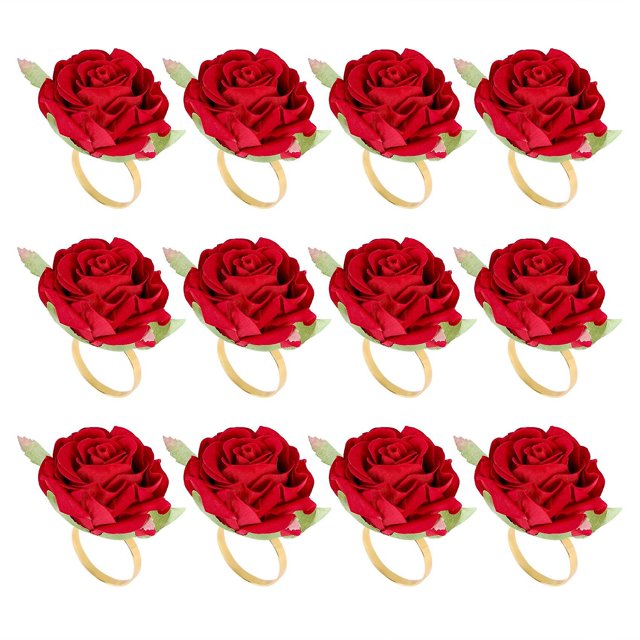 12 piezas de servilletas con forma roja, hebilla de toalla, anillo de servilleta, decoración de mesa de hotel para el día de la boda, servilleta de metal dorada
