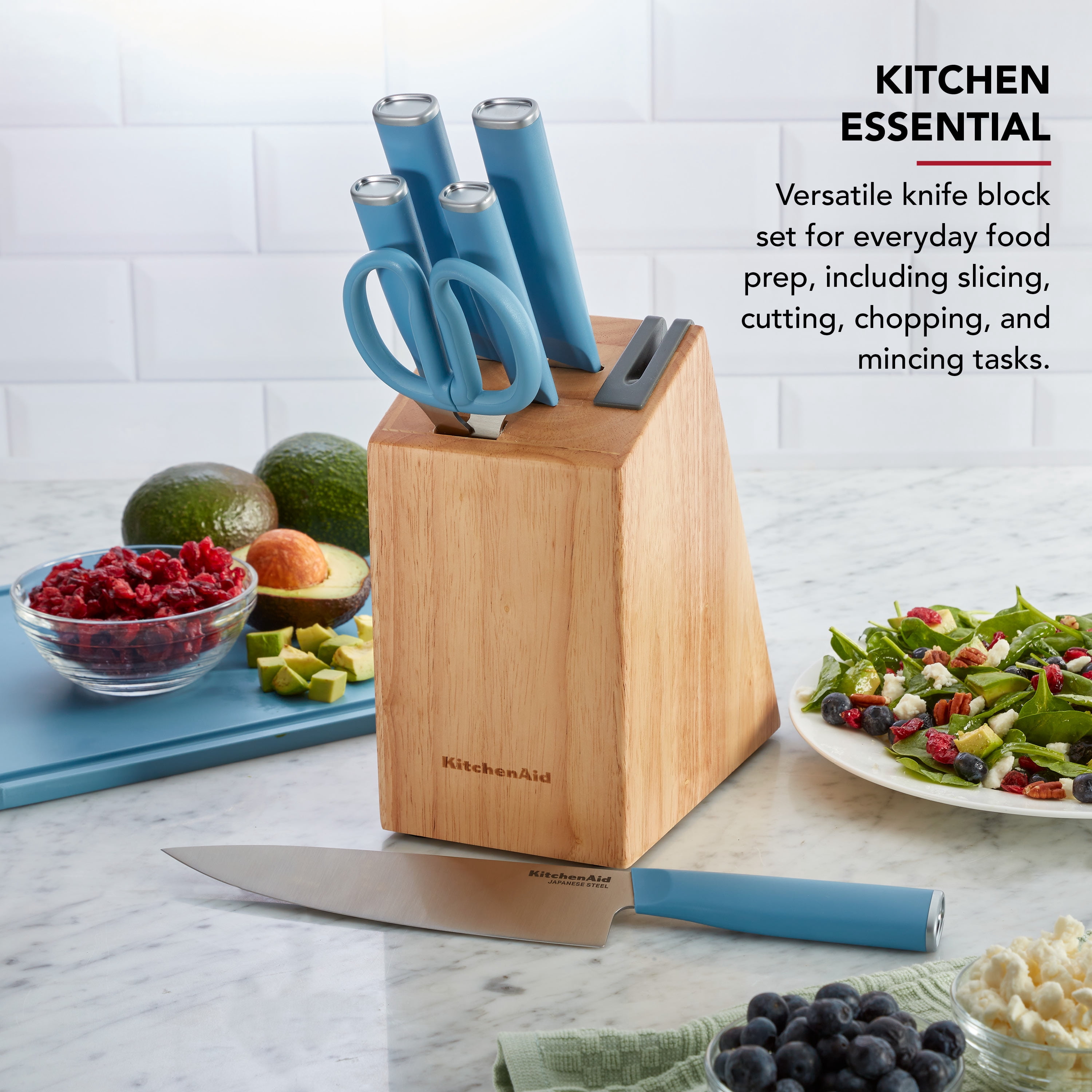 KitchenAid Classic 7-Piece Knife Block Set with Sharpener, High-Carbon Steel, Blue Velvet