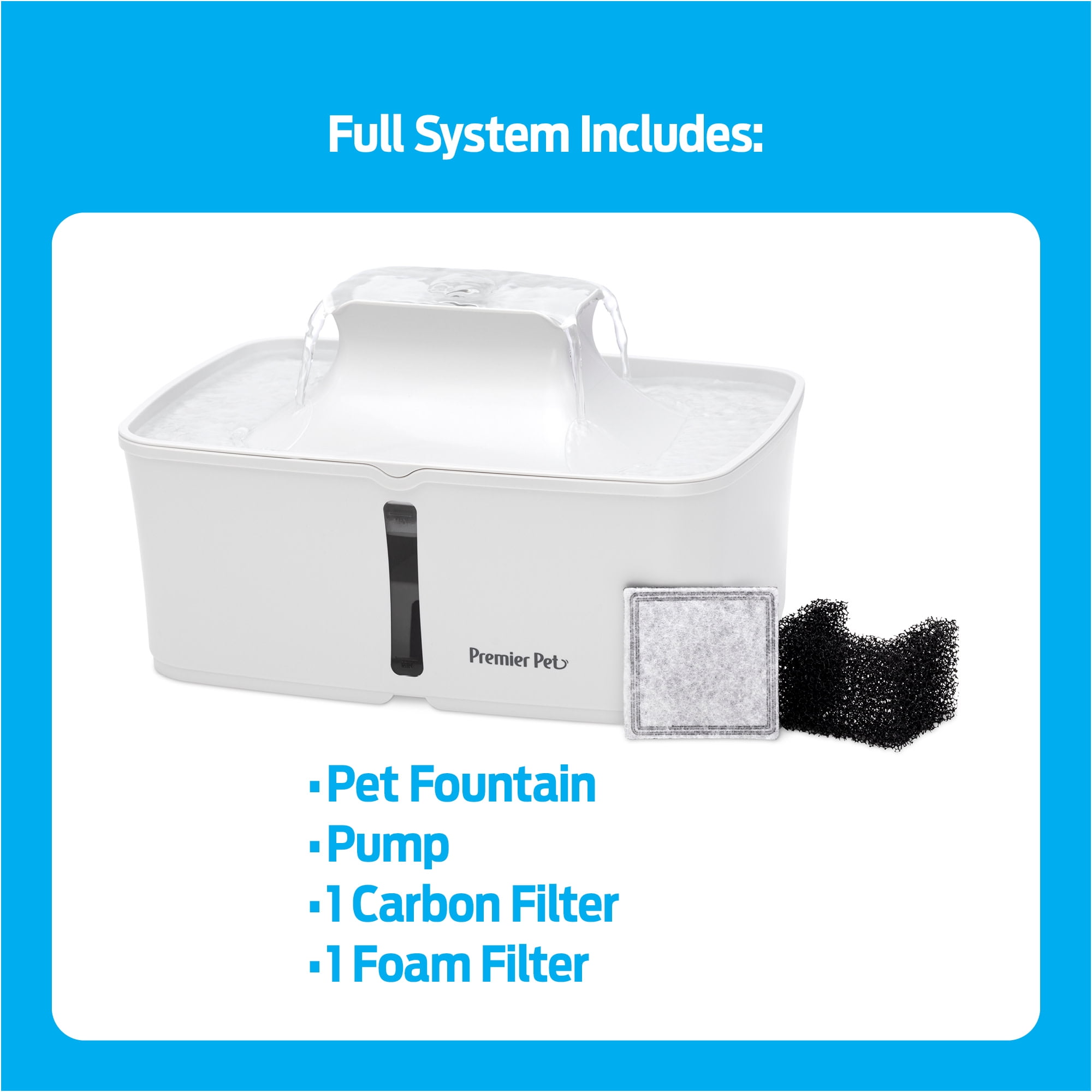 Premier Pet 128 oz. Pet Fountain, Automatic for Dogs, Cat, & Multi Pets, Filters Included, White