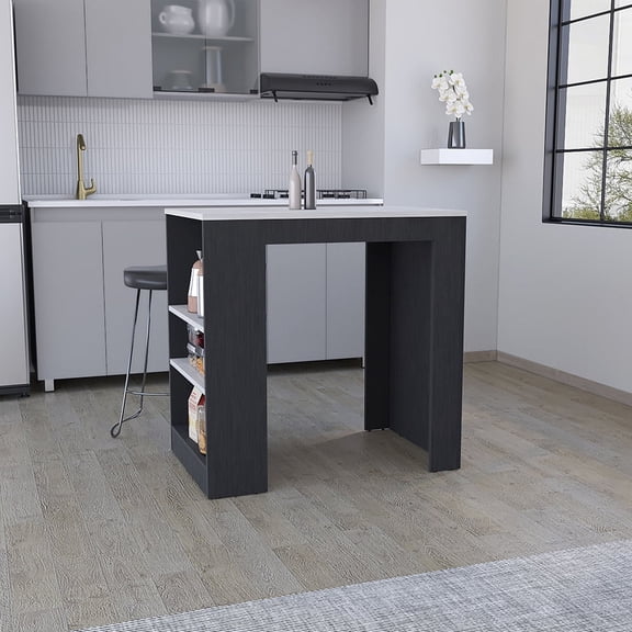 Dtwnek Wood Kitchen Island with 3 Side Shelves, Black