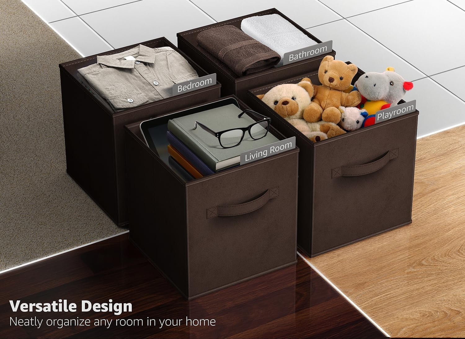 Sorbus Collapsible Fabric Cube Storage Bin (10.5" x 10.5"), Brown