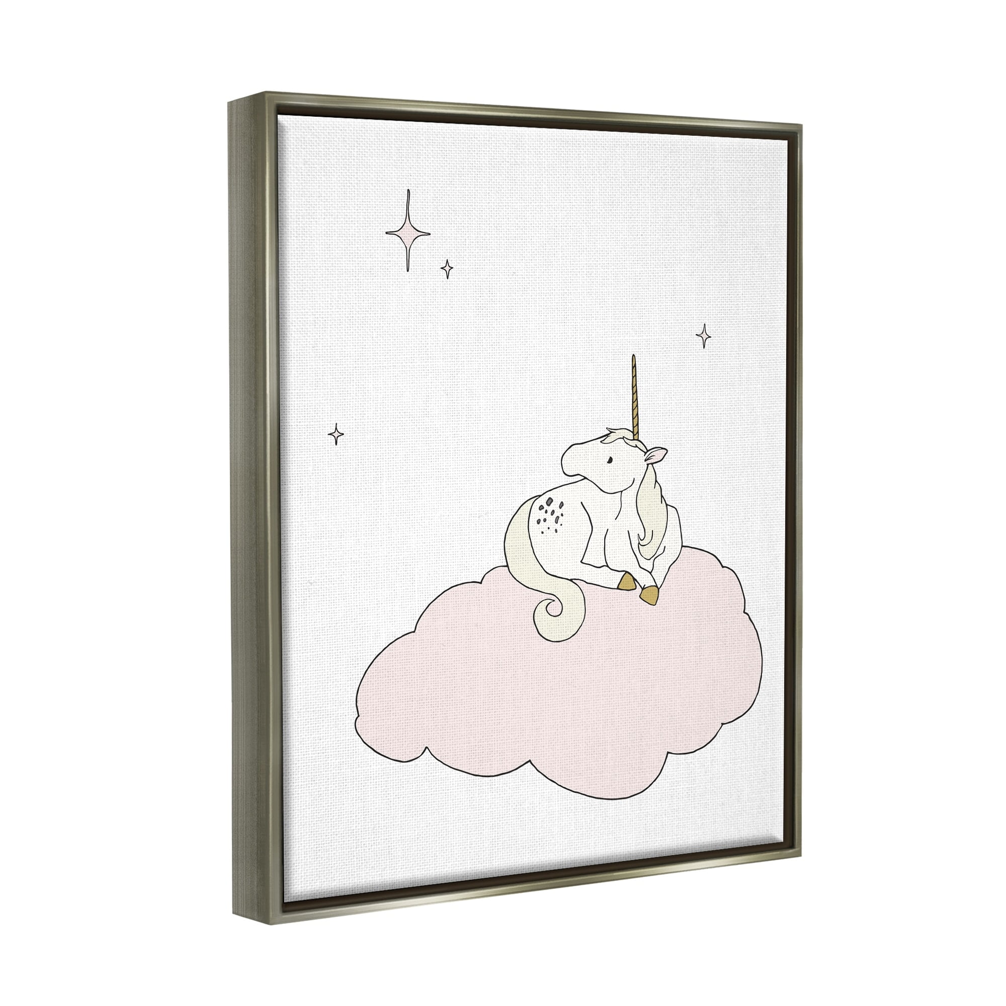 Stupell Industries Casual Unicorn Laying on Cloud Watching Nighttime Stars Graphic Art Luster Gray Floating Framed Canvas Print Wall Art, Design by Sweet Melody Designs