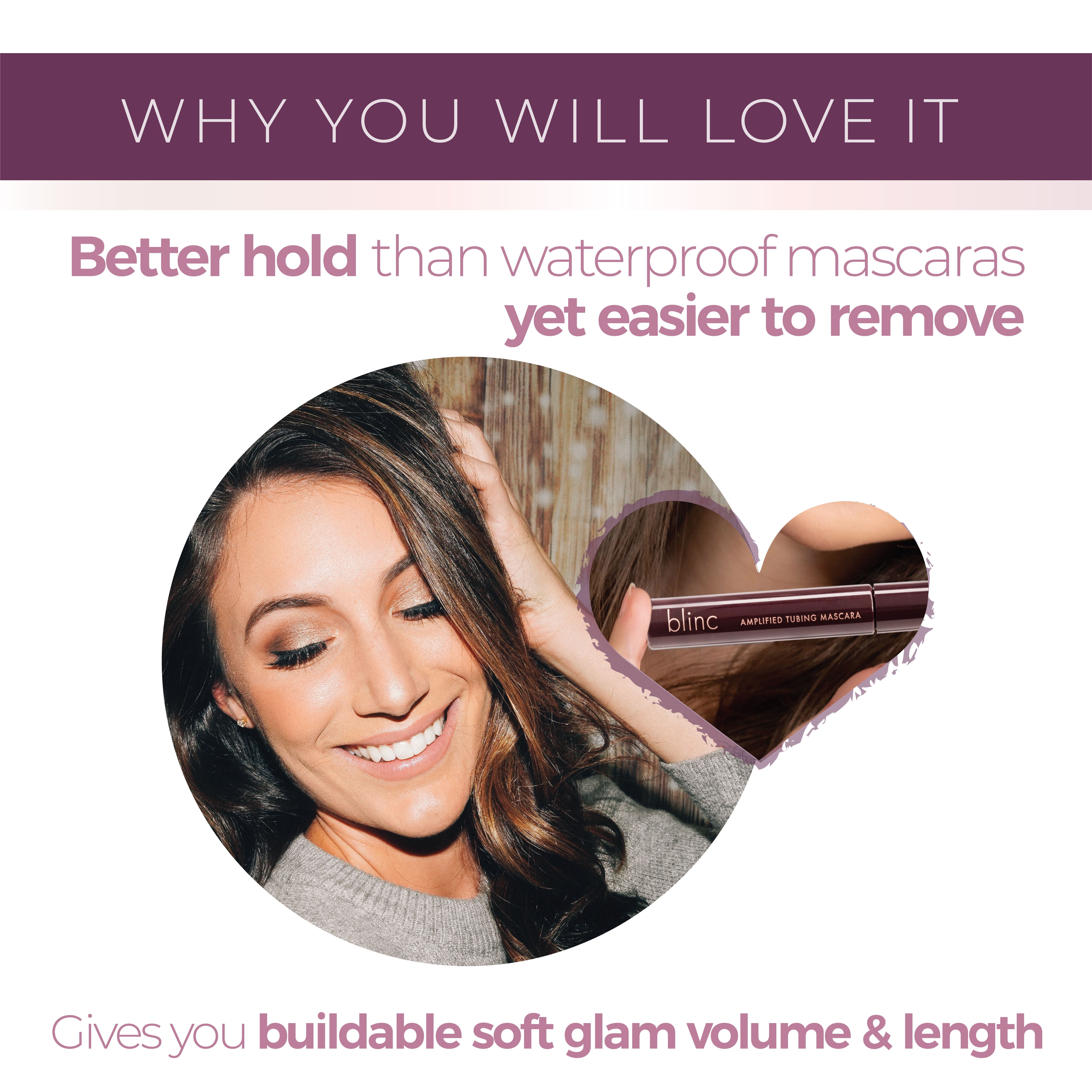Blinc Amplified Tubing Mascara | Ultra-Longwearing Washable Mascara | Soft-Glam Volumizing, Lengthening and Defining Mascara | Gluten-Free and Cruelty-Free | 9mL / 0.30 Fl. OZ Dark Brown
