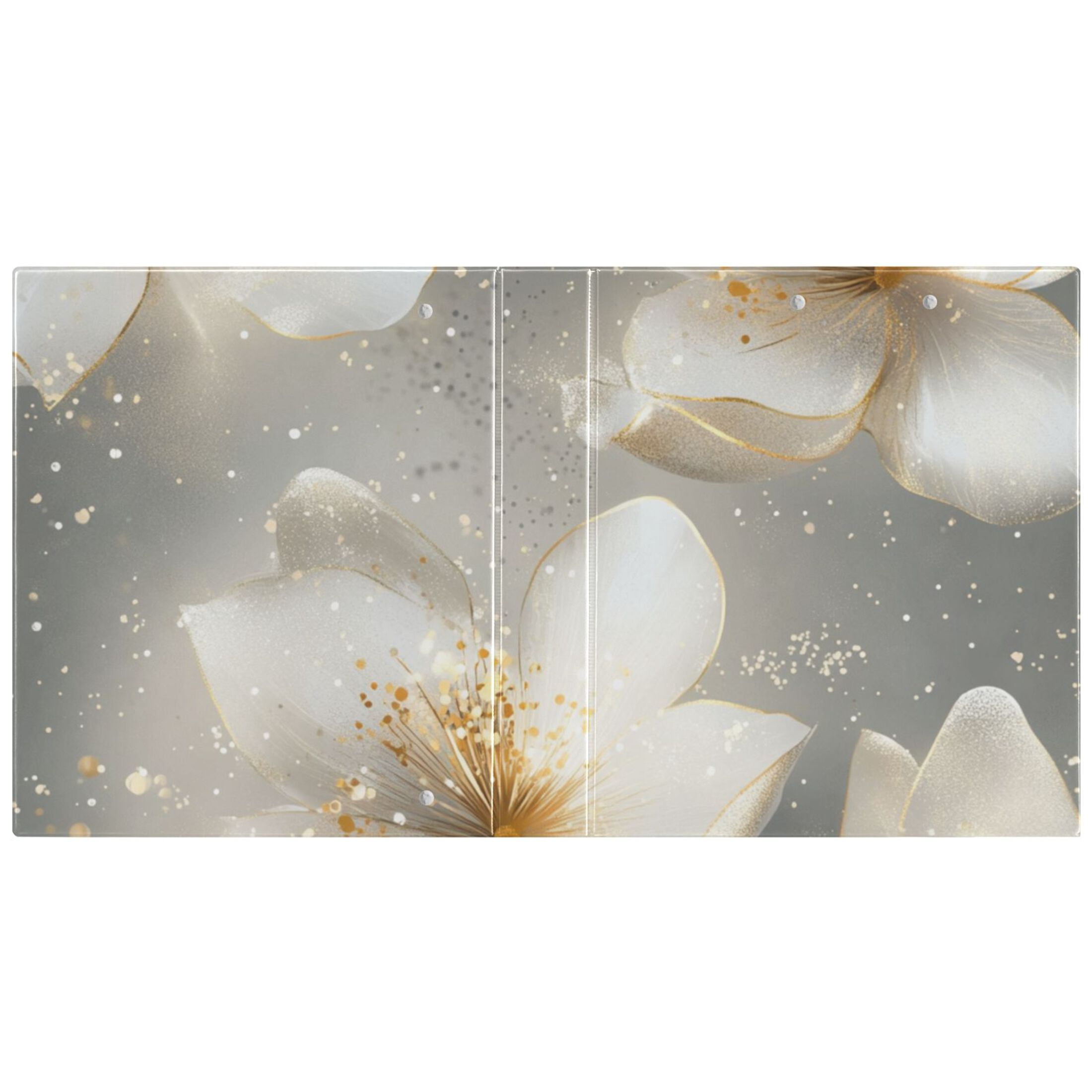 Gold Flowers 3 Ring Binders 1.5 inch Hardcover File Folders with Interior Pockets A4 Size Organizer for School Office Hospital