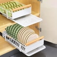 thumbnail image 3 of Kinaerty Bowl Dish Storage Rack Large Capacity with Adhesive Rail Pull Out Sliding Drawer Cabinet Organizer Detachable Drainage Plate Heavy Duty Slide Out Pantry Shelves Under Sink Bottles Holder, 3 of 10