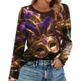 thumbnail image 4 of Mardi Gras Shirts Womens Glitter Long 3/4 Sleeve Gold Tops Crew Neck Carnival Novelty Tunic Tops Gold 5XL, 4 of 6