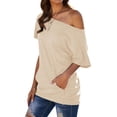 thumbnail image 5 of ZXSXSY Women Boat Neck Kangaroo Pocket Short Sleeve Solid Color Top, 5 of 7