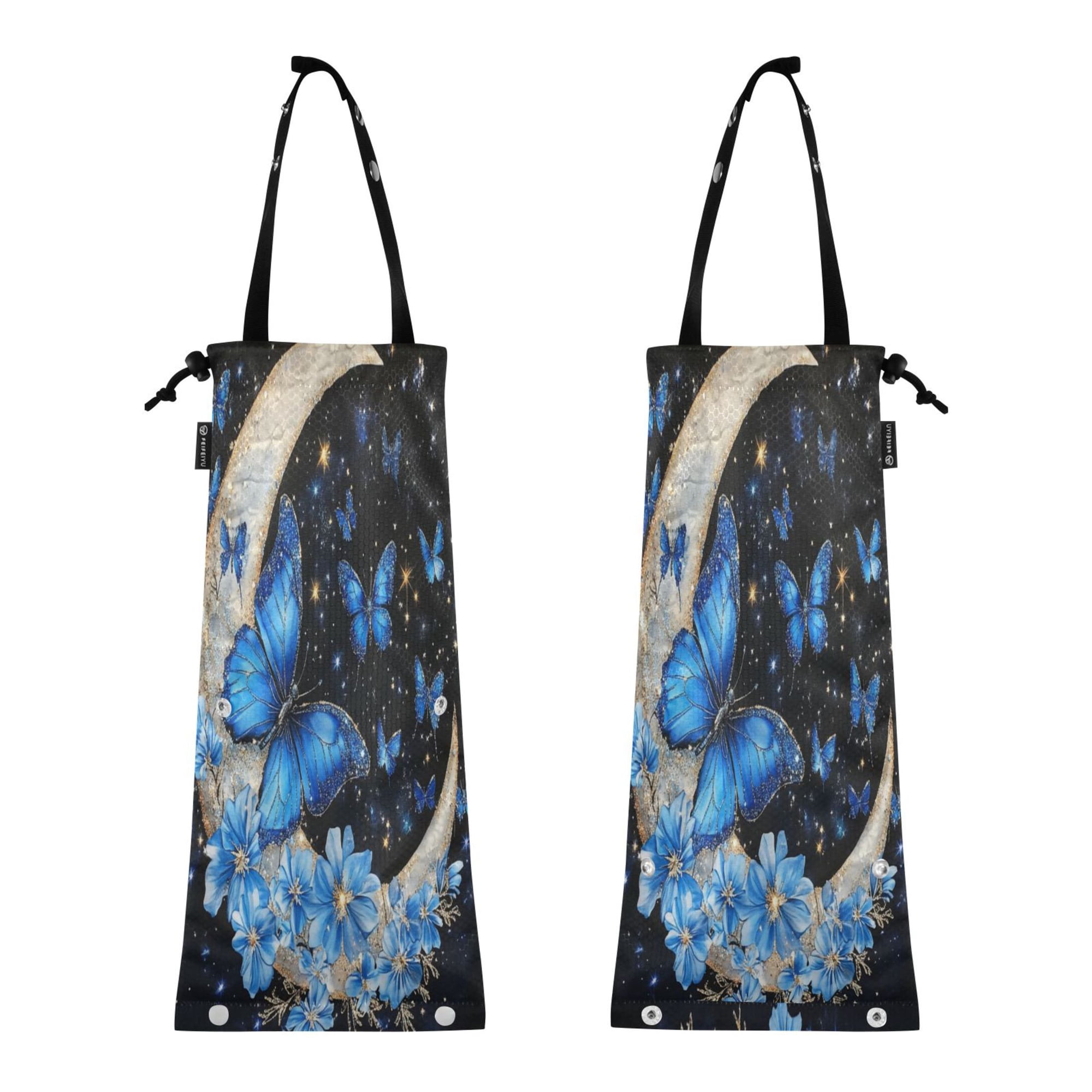 Qxltty Moon with Butterflies 2 Pack Washable Eco-Friendly Seat Back Hanging Car Trash Bag for Travelling Picnic Outdoor
