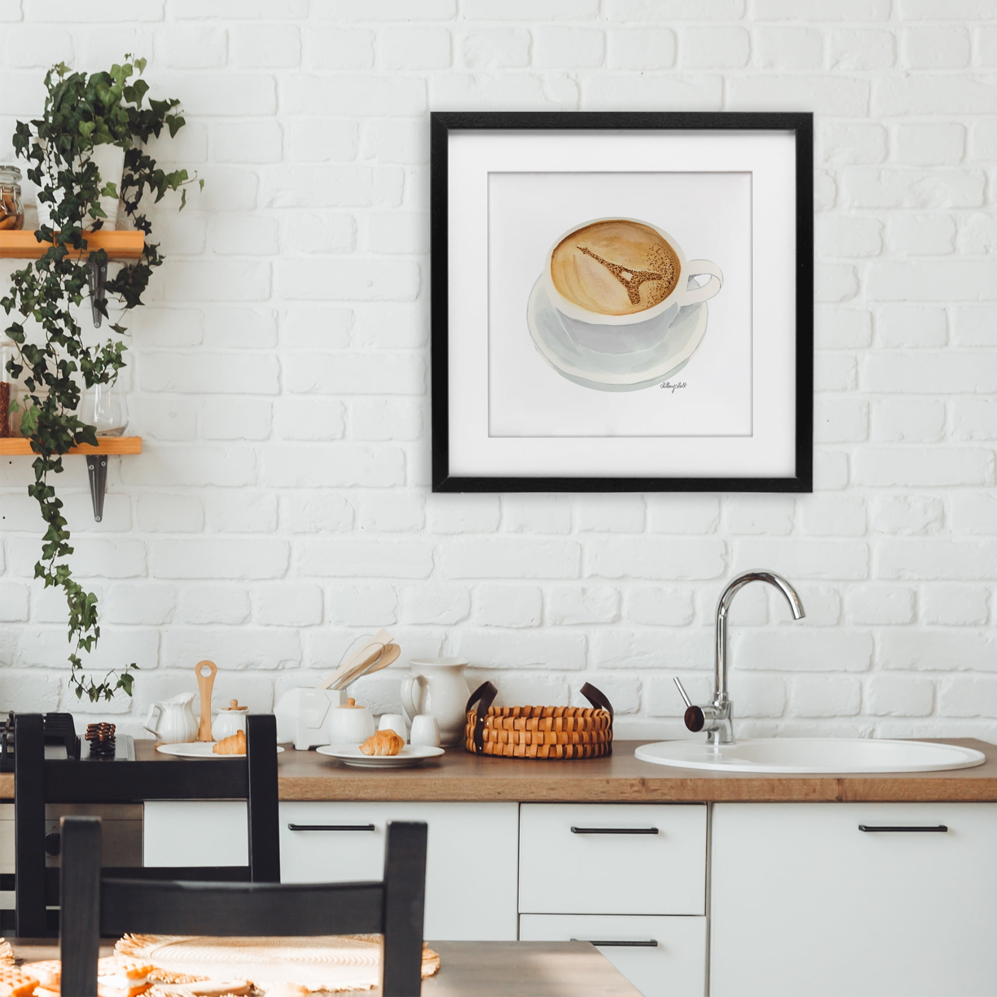 Stupell Industries Eiffel Tower Latte Black Framed Print Under Glass, design by Hillary Holt