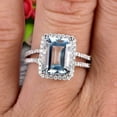 thumbnail image 3 of 2 Carat 7x5mm Emerald Cut Aquamarine Engagement Ring Diamond Wedding Ring on 10k White Gold, 3 of 4