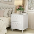 thumbnail image 4 of White Nightstand Side End Table with 2 Drawers, Modern Wood Night Stand with Petal Pattern for Bedroom, Scalloped Bedside Night Tables with Solid Wood Legs, 4 of 9