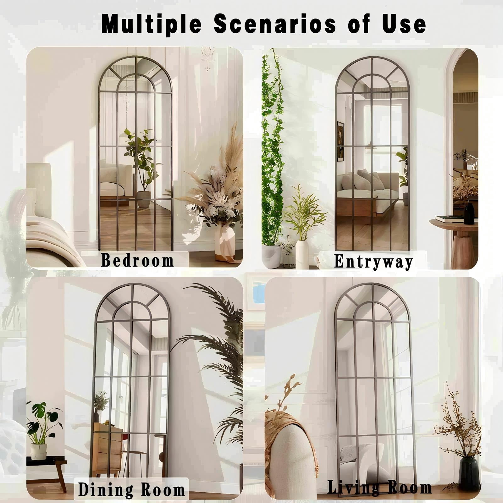 Mirrasia 25"x69" Arched Full Length Mirror with Windowpane Wall Mirror,Black