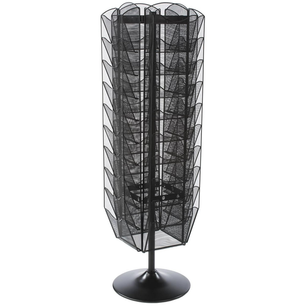 Rotating Magazine Rack, 40 Pockets with Dividers, Rotating (Black Steel