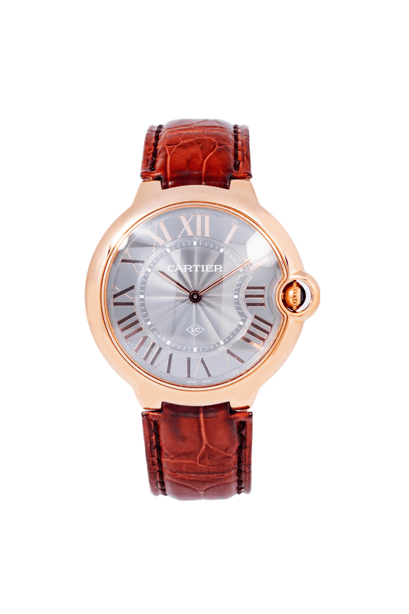 Pre-Owned CARTIER BALLON BLEU DE CARTIER W6920089 40MM GRAY GUILLOCHE DIAL WITH BROWN ALIGATOR LEATHER BRACELET