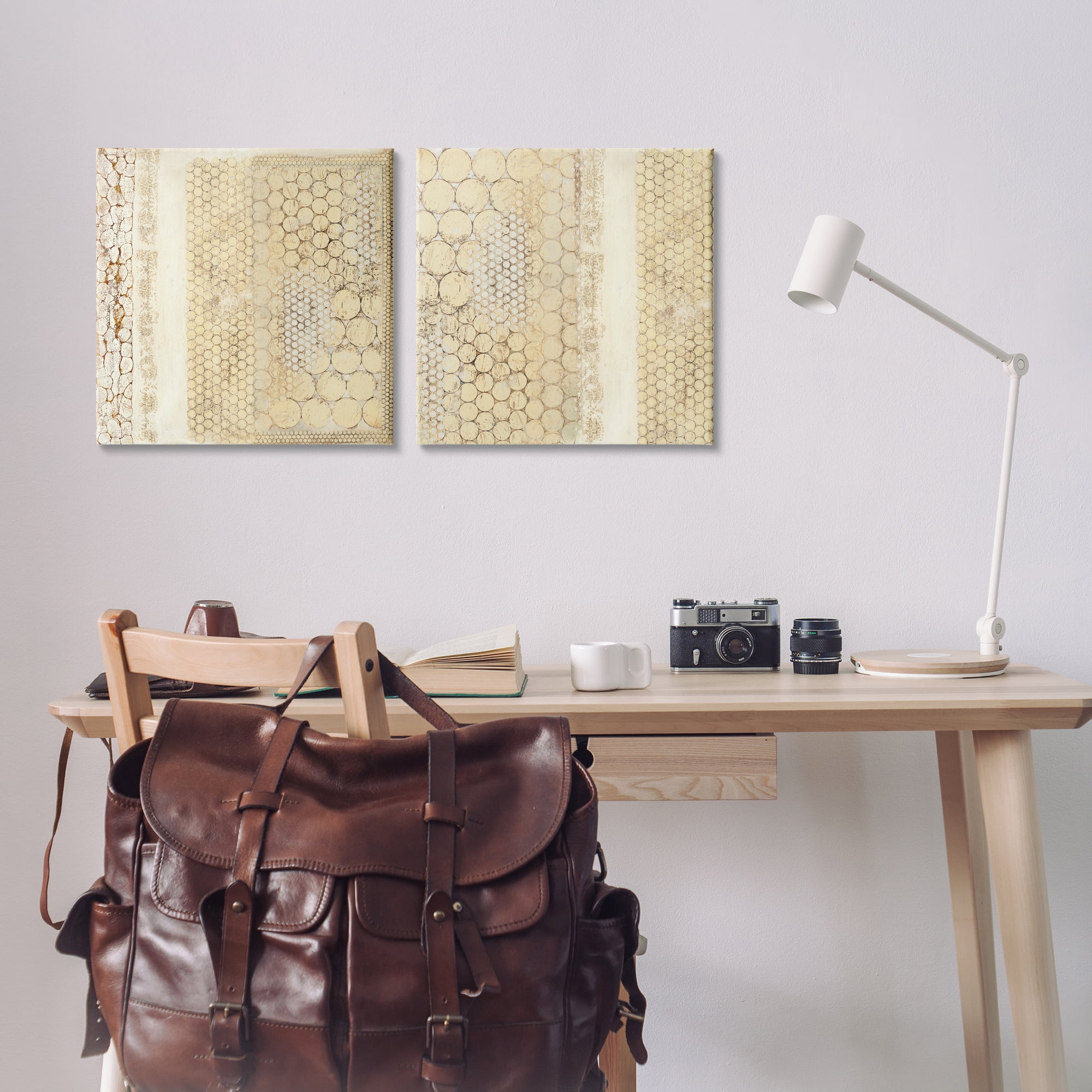 Stupell Industries Distressed Pale Yellow Circles Abstract Painting Wrapped Canvas Art Print Wall Art, 17 x 17, Set of 2