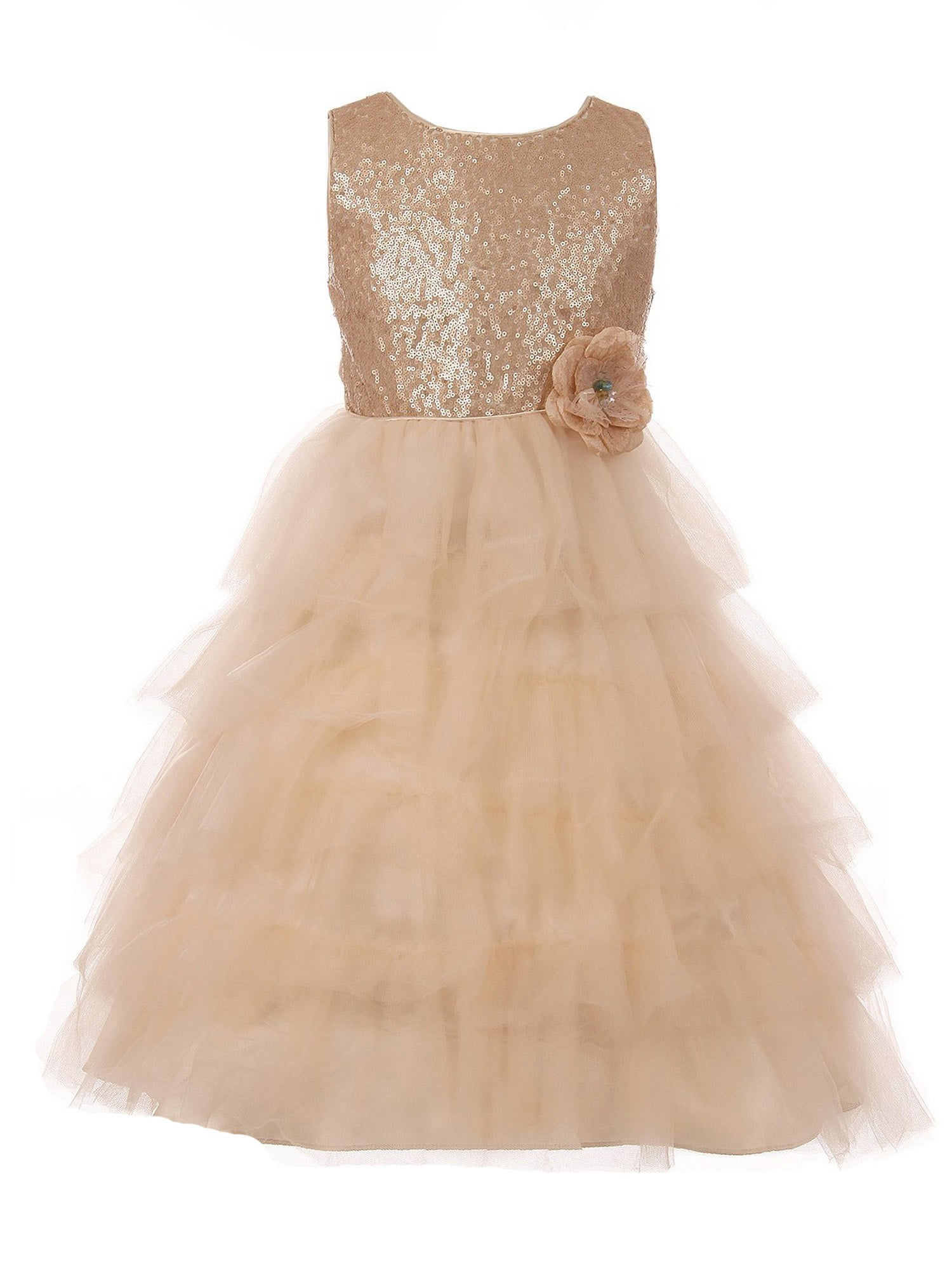 Cinderella Couture - Little Girls Nude Sequin Tulle Cascade Floral ...