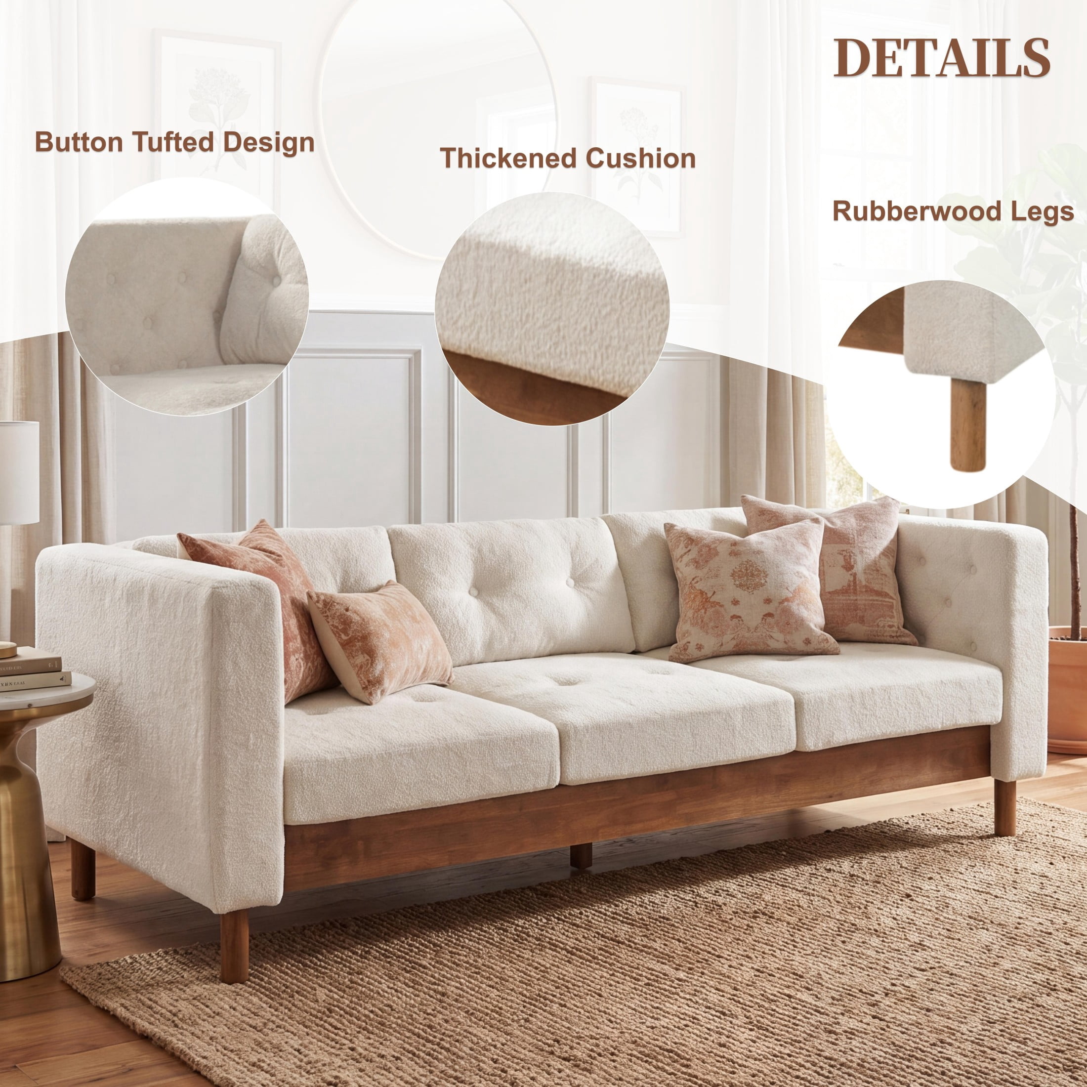 Christopher Knight Home 78" Modern Sofa with Chenille Upholstery, Tufted Pillow Back, 3 Seats, Beige