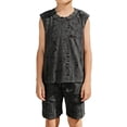 thumbnail image 3 of Asxite Boys 0-12 Years Solid Short Sleeve Crewneck Tops with Pants Vintage Loose 2 Piece Summer Set Dark Gray 1-2Years, 3 of 5