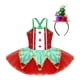 thumbnail image 5 of Disfraz de elfo navideño de Papá Noel para niña, disfraz de fiesta con lentejuelas delanteras, bolas de felpa, tutú con volantes, vestido de malla con diadema para el pelo, 5 of 5