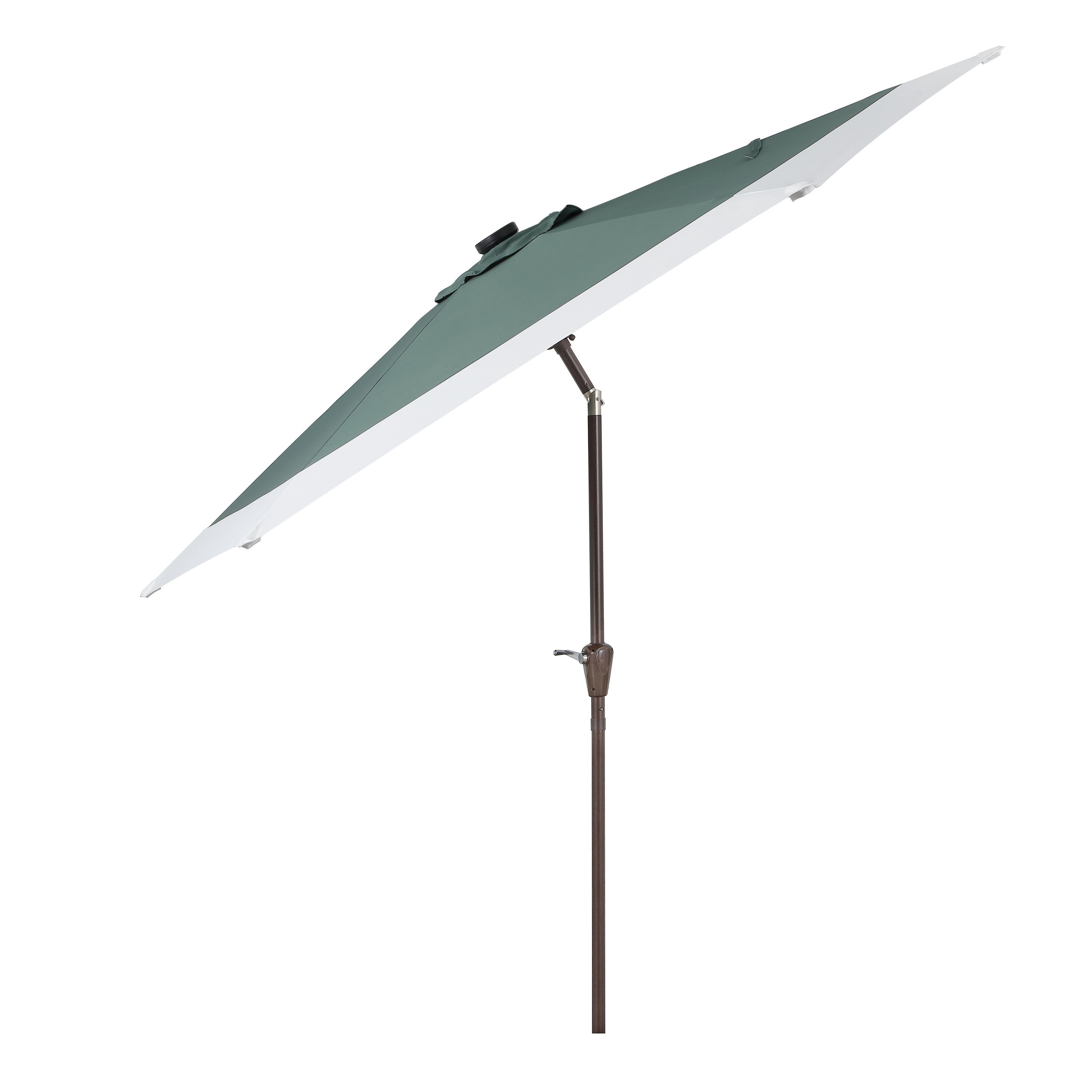 JONATHAN Y Spencer 9 ft. Solar LED Market Patio Umbrella, Classic Coastal 2-Tone, with 12 LED Strip Lights, Auto-Tilt, Crank and UV Protection, Green/White