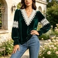 thumbnail image 5 of Lutiedan Velvet Tops for Women Lace V Neck Puff Long Sleeve Shirts Dressy Casual Fall Winter Velour Blouses S-XXL, 5 of 8