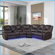 Modern Brown Faux Leather Manual Reclining Sectional Sofa with Center Console, Cup Holders & Storage – Living Room Furniture | Brown | PU Leather | Foam