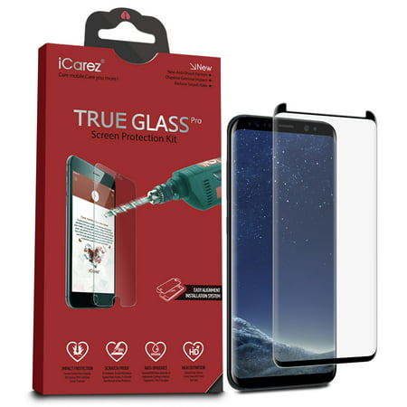 iCarez [Full Coverage Black Glass ] Screen Protector for Samsung Galaxy S8 (Case Friendly) Easy Install [ 1-Pack 0.33MM 9H 2.5D] with Lifetime Replacement Warranty - Retail (Best Replacement Glass For Galaxy S4)