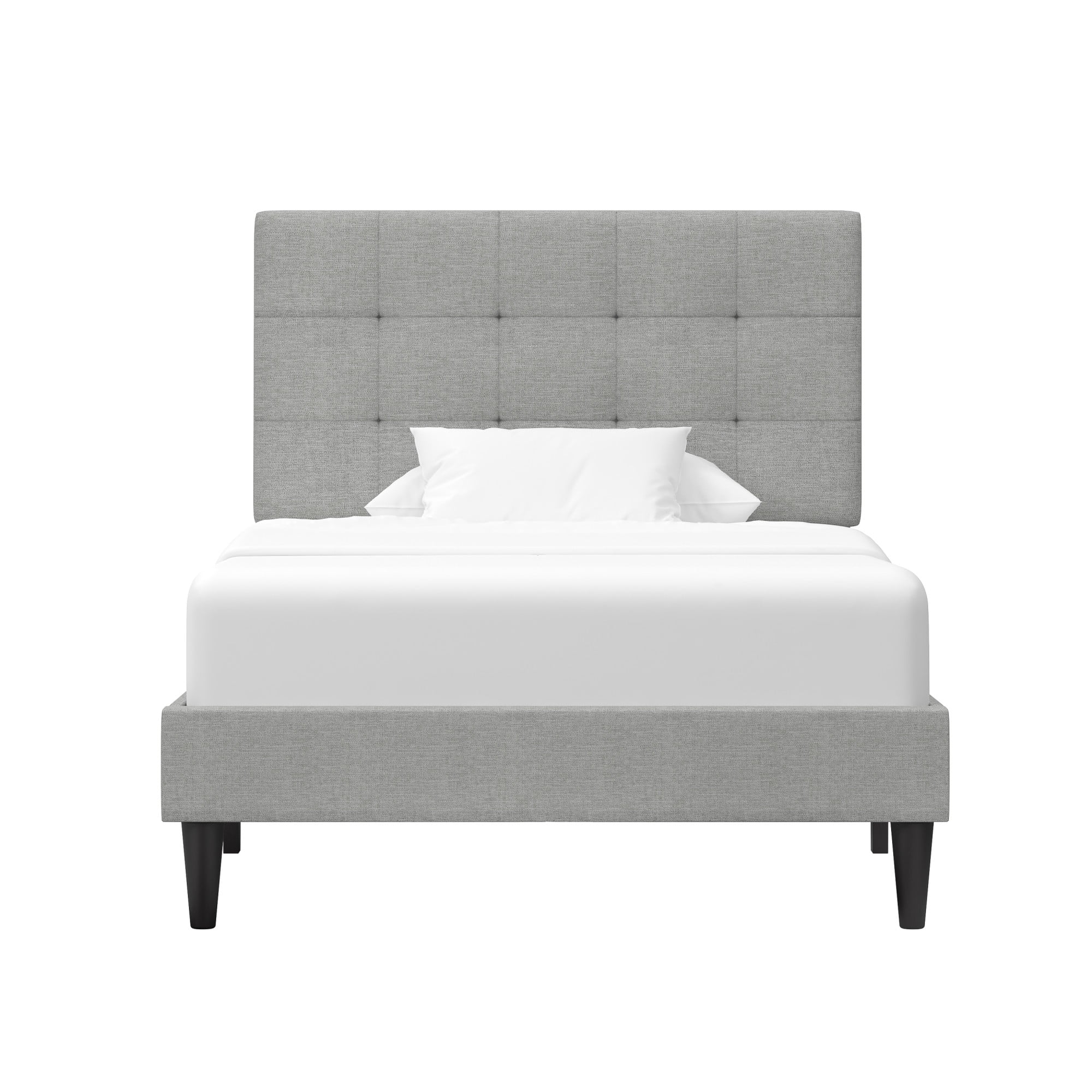 Mainstays Hillside Square Tufted Upholstered Twin Platform Bed, Light Gray Fabric