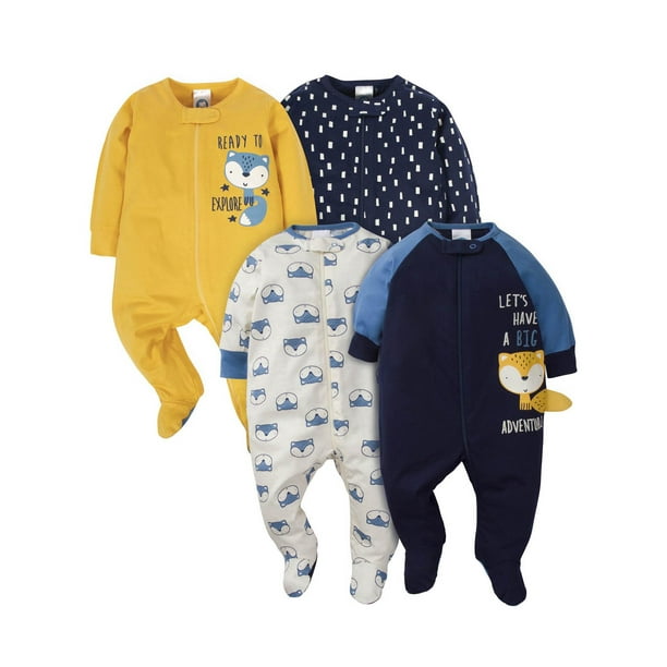 Gerber Baby Boy Zip Front Sleep 'n Play Pajamas with Mitten Cuffs, 4