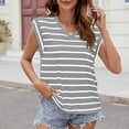 thumbnail image 4 of Yuzhih Cap Sleeve Tshirts for Women Fashion Summer Striped V Neck Tank Tops Baggy Comfy Tunic Tops 2024, 4 of 5