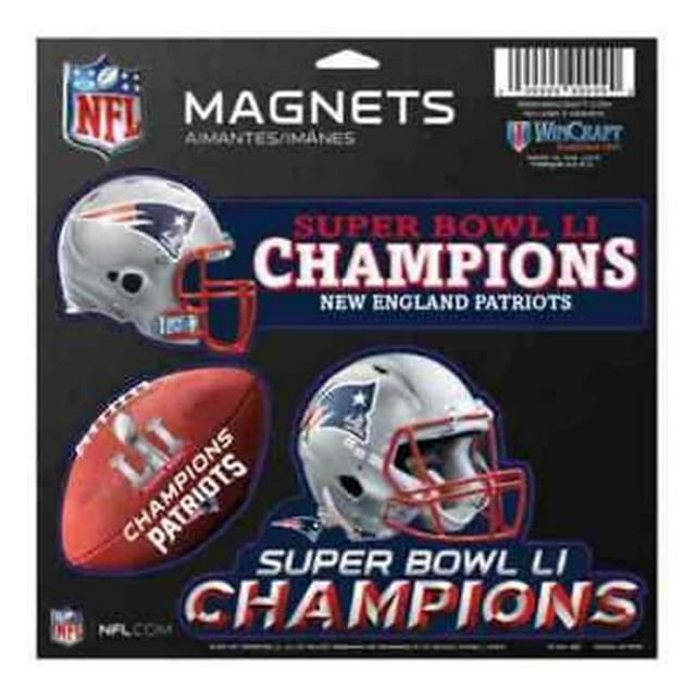 Nouvelle Angleterre Patriotes Aimants 11x11 Die Cut Vinyle Set de 3 Super Bol 51 Champions Conception