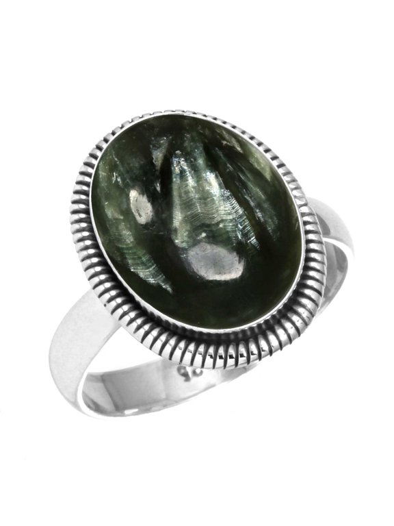 Natural Seraphinite Women Jewelry 925 Sterling Silver Ring