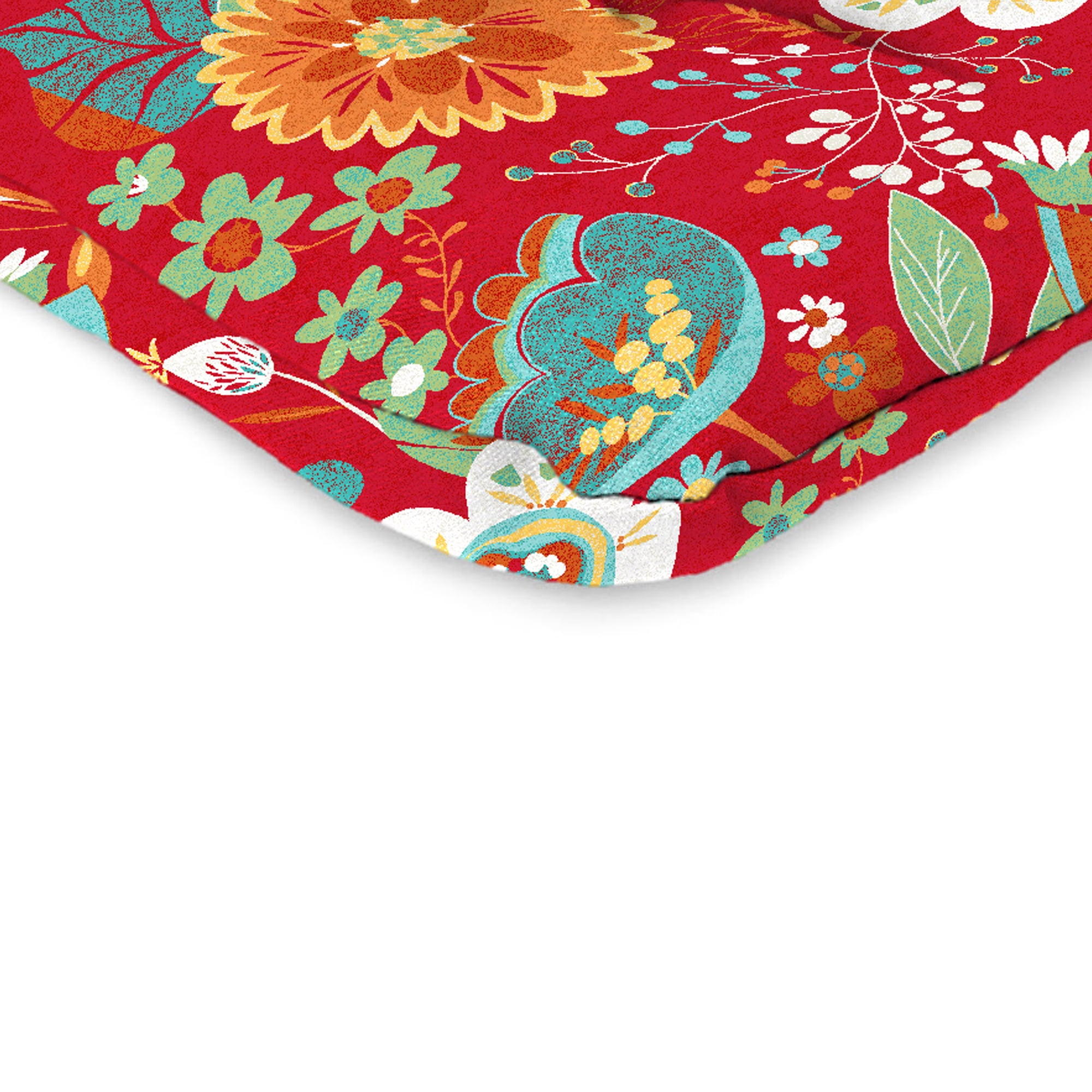 Jordan Manufacturing 38" x 21" Avianna Saxony Red Floral Rectangular Outdoor Wrought Iron Chair Cushion with Ties and Hanger Loop