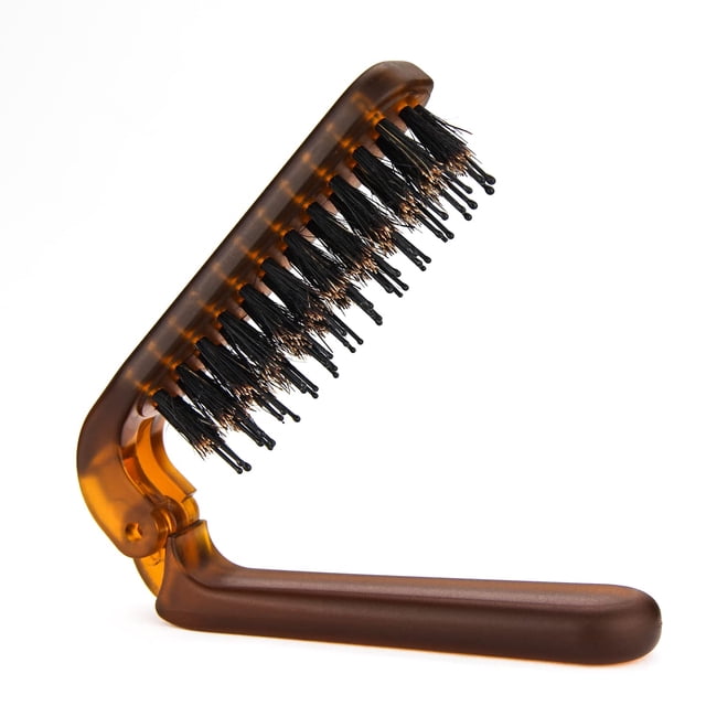 Travel Foldable Hairbrush, Foldable Portable Pocket Hairbrush with Boar Bristle for Thin Thick Hair, Mini Hairbrush for Men Women