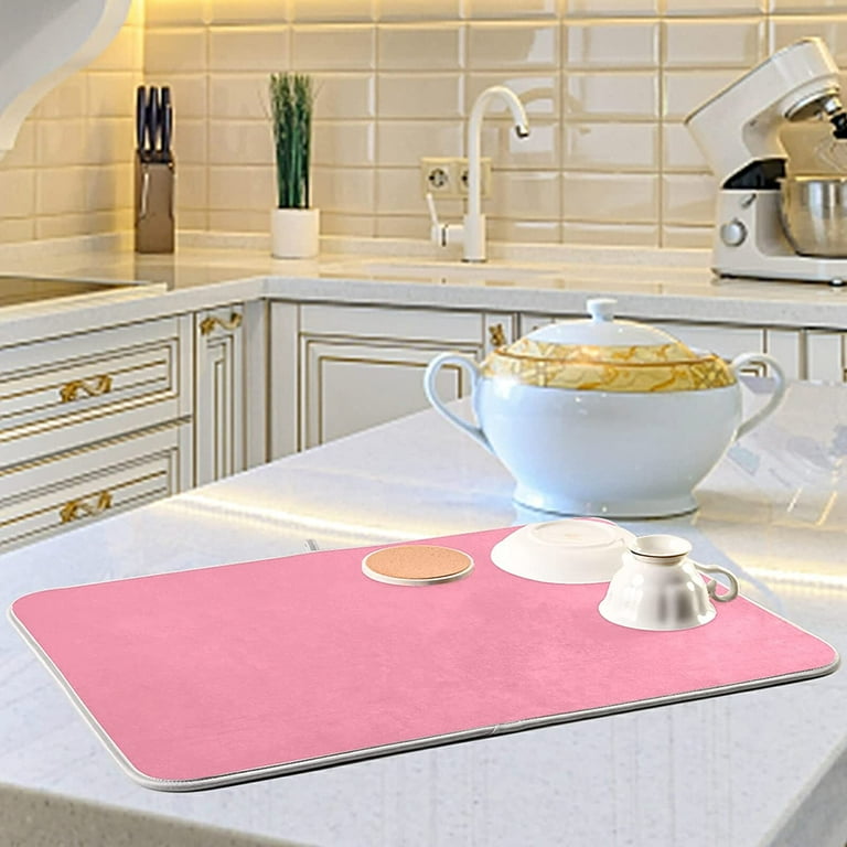 Pink Solid Color Dish Drying Mat 16x18in Microfiber Dish Drying Rack Pads Dish Drainer Mats Washable Heat Resistant