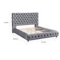 thumbnail image 4 of Benjara James Queen Size Bed- Platform Style- Button Tufted Gray Velvet, 4 of 6