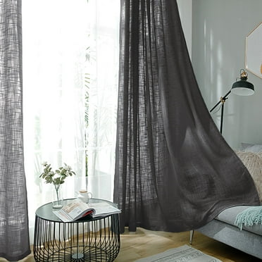 Efavormart Pack of 2 52"x96" Beige Faux Linen Curtains, Semi Sheer ...