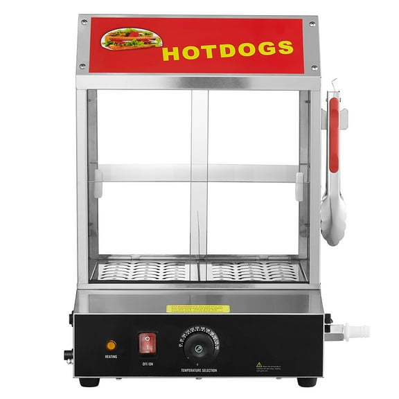 KFFKFF Hot Dog Warmer, 28.5QT, Dual-Level Hot Dog House Steamer, Temperature Adjustment 86℉~185℉, Electric Bread Heater with Durable Glass Slide Doors