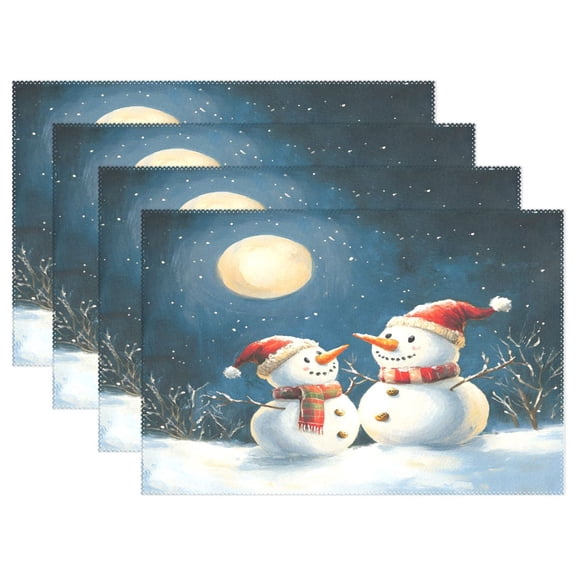 Ryvnso Placemats Set of 4 Christmas Snowmans and Moon Dining Mats Heat-Resistant Non-Slip Washable Table Mat