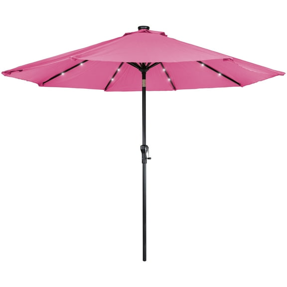 Northlight 9ft Solar Lighted Outdoor Patio Market Umbrella with Hand Crank and Tilt, Pink