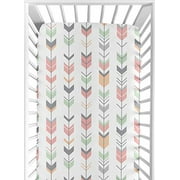 Sweet Jojo Designs Fitted Crib Sheet for Grey, Coral and Mint Woodland Arrow Baby/Toddler Bedding Set Collection - Arrow Print