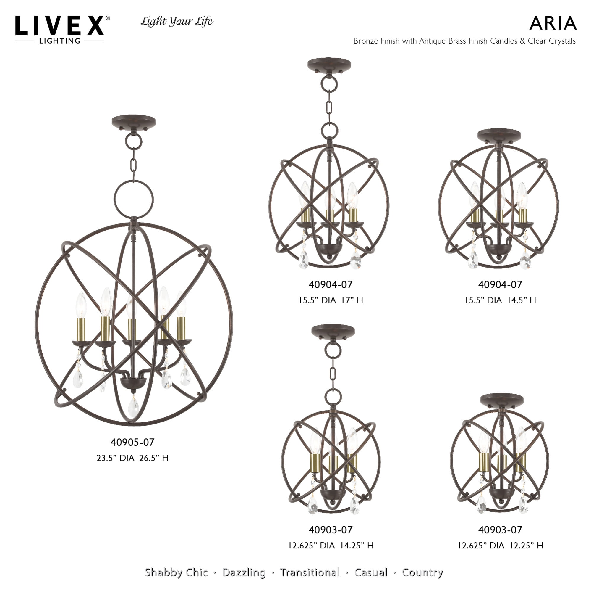 Livex Lighting 40904-91 Aria 3 Light BN Mini Chandelier/Ceiling Mount, 40904-91 Aria