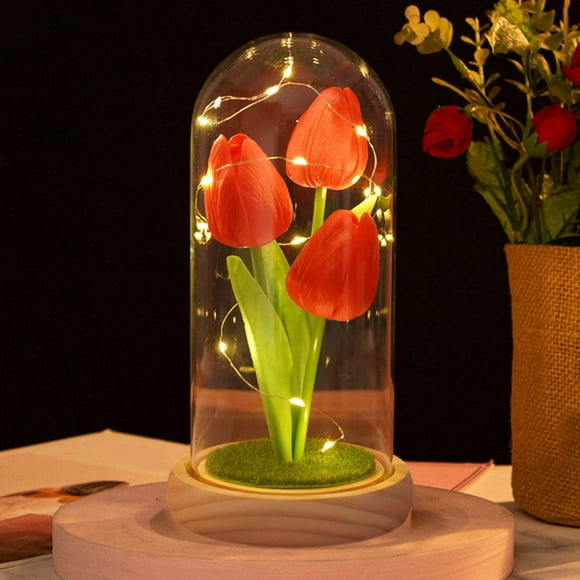 Fwttom Décoration Maison Tulipes Veilleuse Tulipes Faites à la Main Lampe Fleur Ingénieuse Chambre Lampe de Table de Sommeil Lumière d'Ambiance pour Enfants Filles Couple