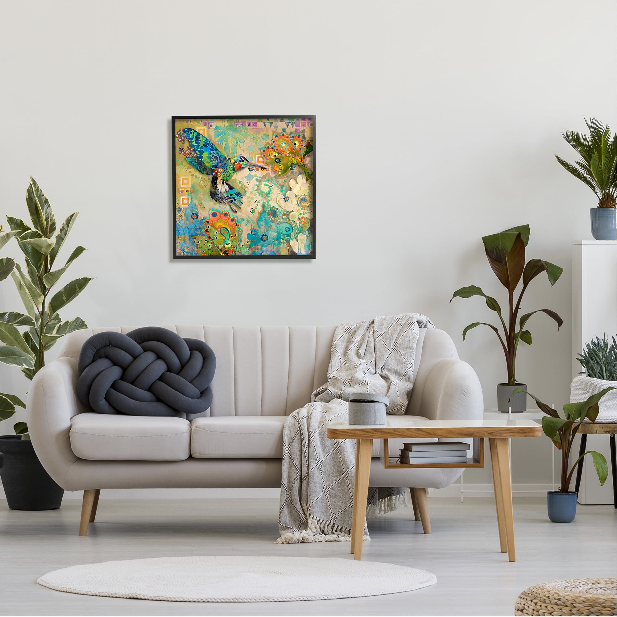 Stupell Industries Boho Hummingbird Pattern Animals & Insects Painting Black Framed Art Print Wall Art, 24 x 24