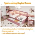 thumbnail image 4 of Bellemave Twin Size LED Daybed with Trundle Linen Upholstered Daybed Frame with Charging Station and LED Lights Twin Sofa Bed with Storage and Backrest, No Box Spring Needed, Pink, 4 of 11