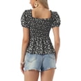 thumbnail image 3 of INSPIRE CHIC Women's Peplum Top Short Sleeves Sweetheart Neck Shirred Floral Blouse L Black Floral, 3 of 5