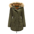 thumbnail image 2 of Chaqueta de algodón con forro de lana, chaqueta cálida de invierno con cuello de lana y capucha, chaqueta grande de algodón para mujer, 2 of 5